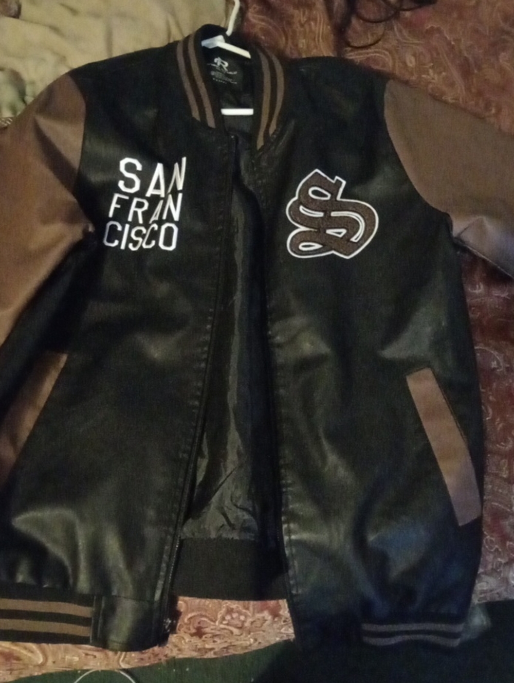 San Francisco Varsity Jacket in Black and Brown